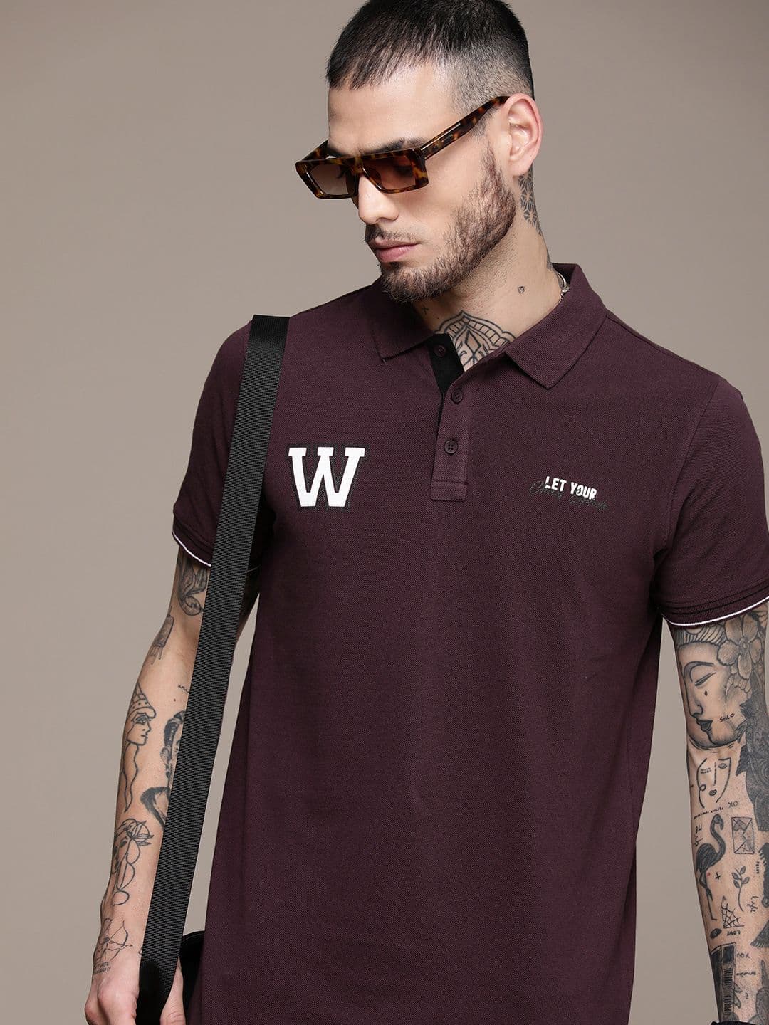 WROGN Typography Printed Slim Fit Pure Cotton Polo Collar T-shirt