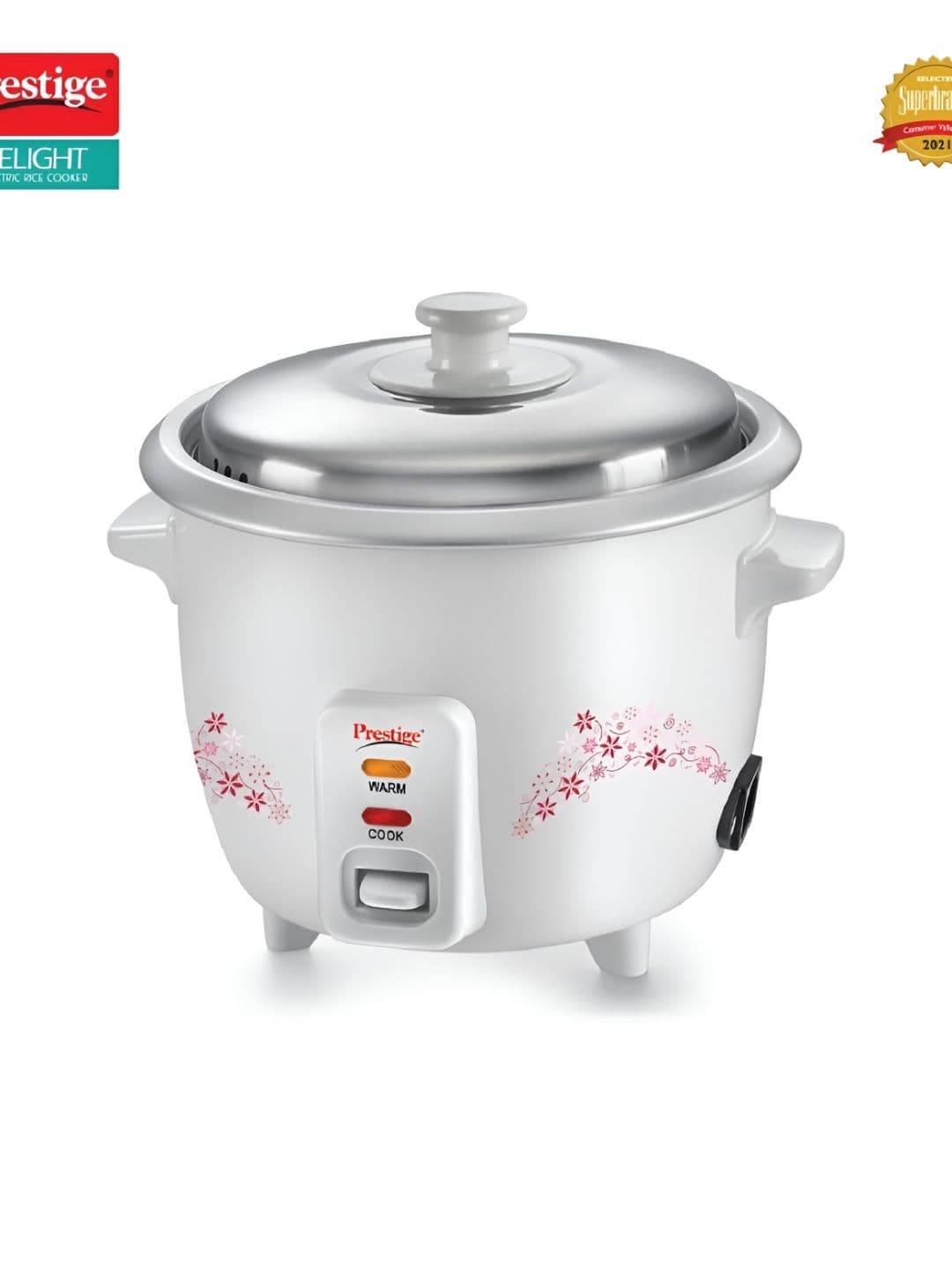 Prestige Delight PRWO White Printed Aluminium 230W Electric Rice Cooker With Fit Lid 1.8L