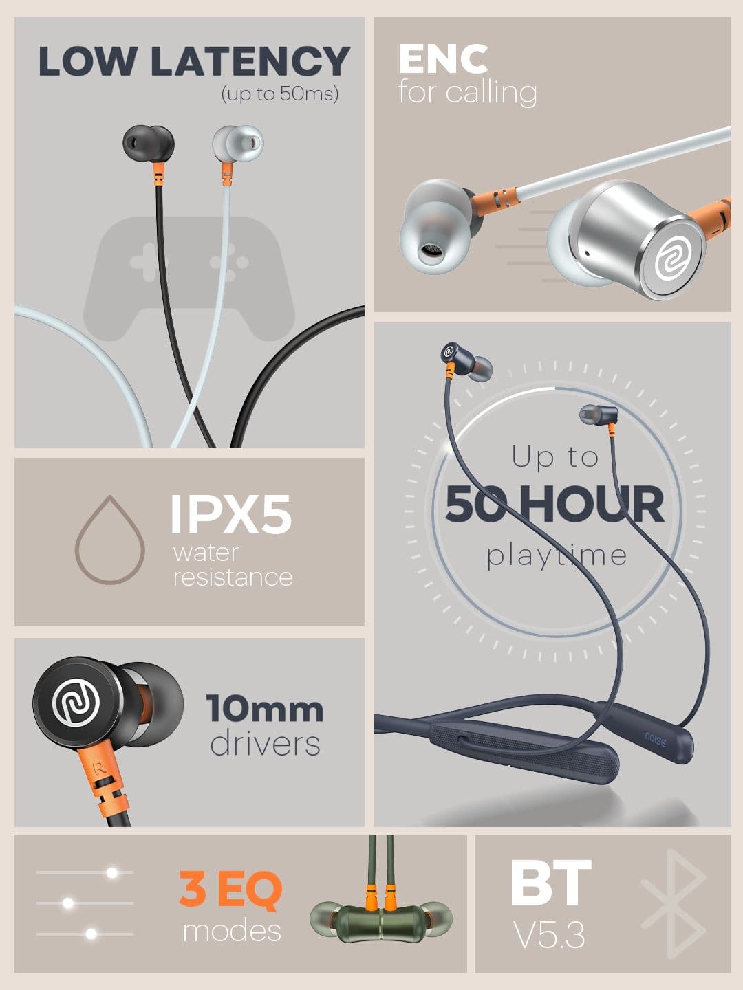 NOISE Airwave Wireless Neckband with 50H Playtime, ENC, 3 EQ Modes & Low Latency