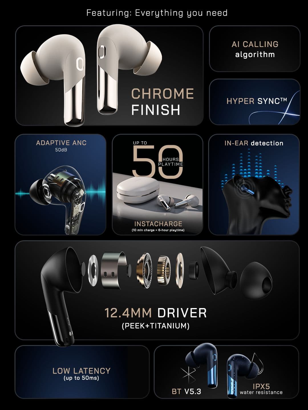 NOISE Buds Xero Truly Wireless Earbuds with Adaptive Hybrid ANC & 50H Playtime