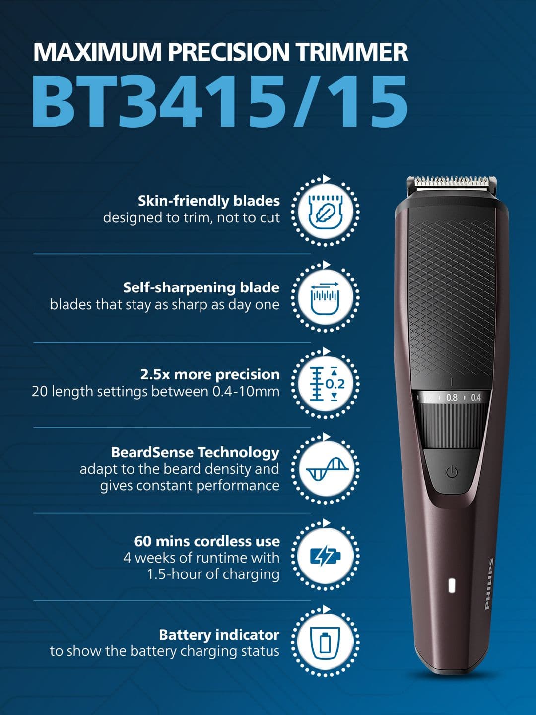 Philips BT3415/15 Maximum Precision Beard Trimmer - Brown