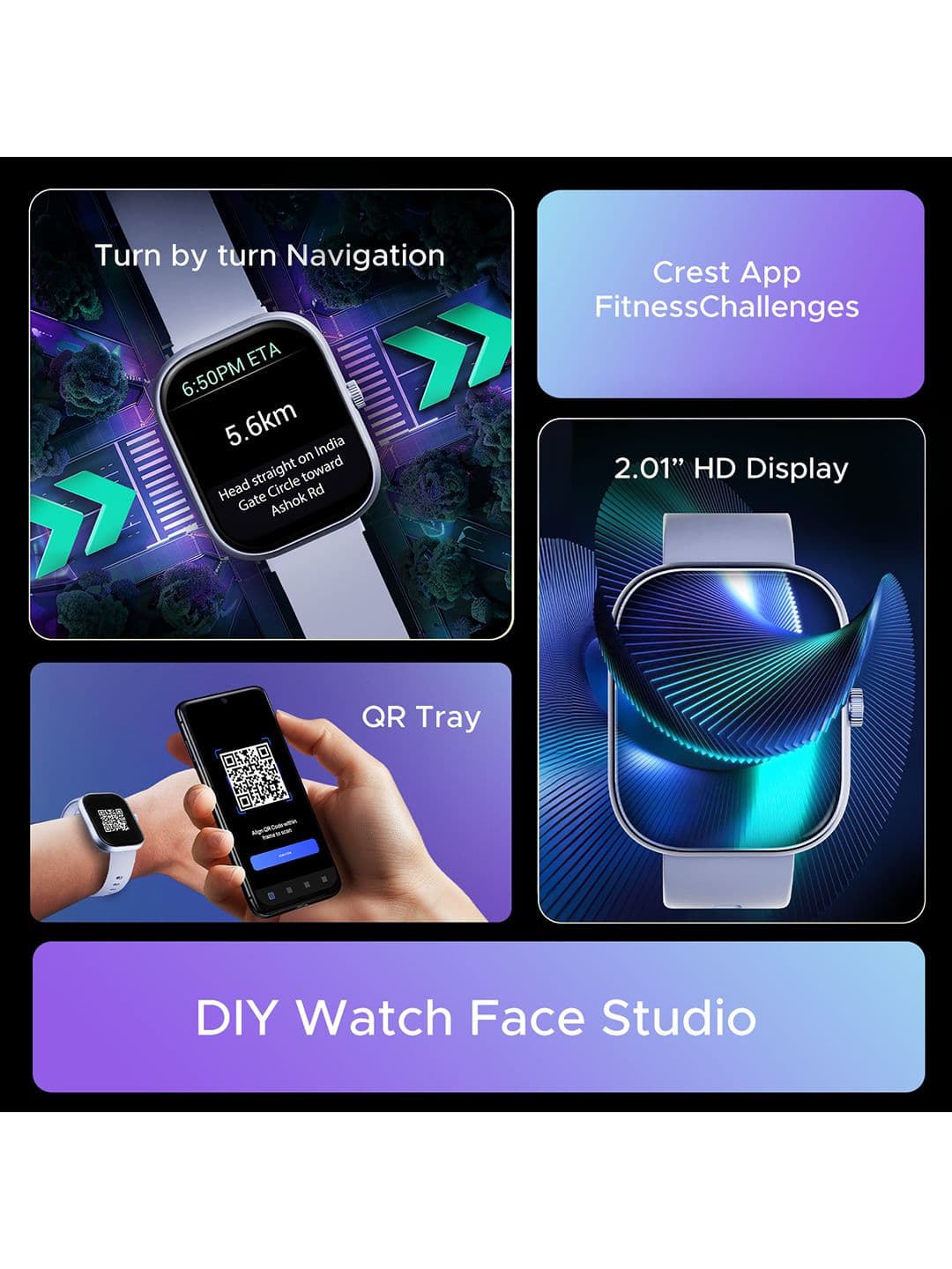 boAt Wave Sigma 3 Smartwatch With Turn-by-Turn Navigation 2.01" HD Display Crest+ OS QR Tray