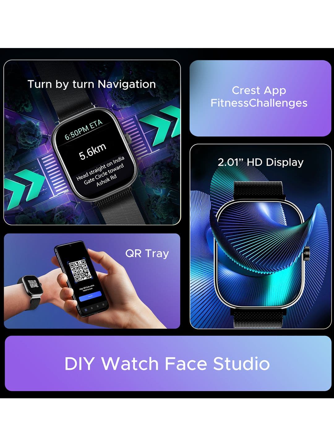 boAt Wave Sigma 3 Smartwatch With Turn-by-Turn Navigation 2.01" HD Display Crest+ OS QR Tray