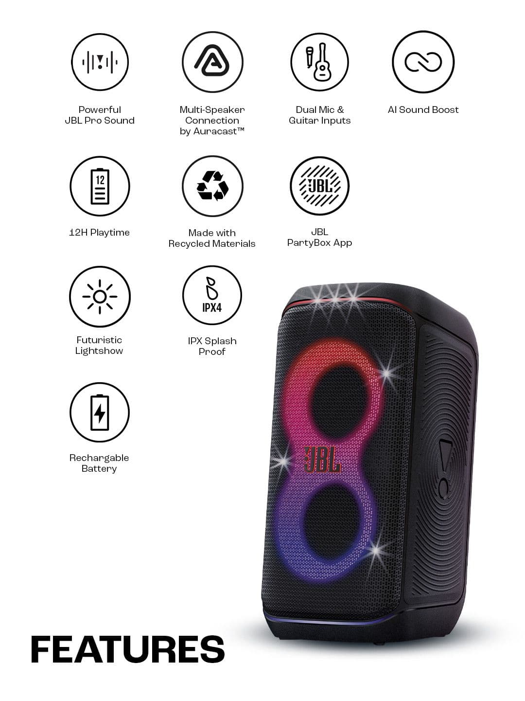 JBL Black Partybox Club 120 Wireless Bluetooth Party Speaker-160W