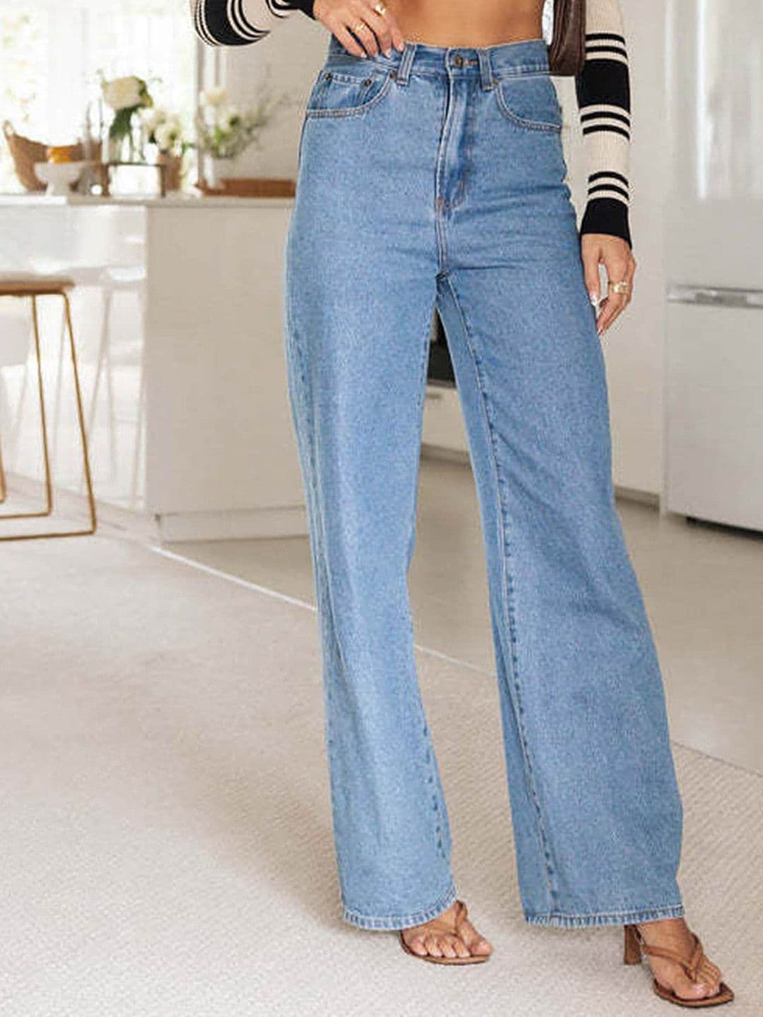 LULU & SKY Women Wide Leg High-Rise Clean Look Stretchable Jeans