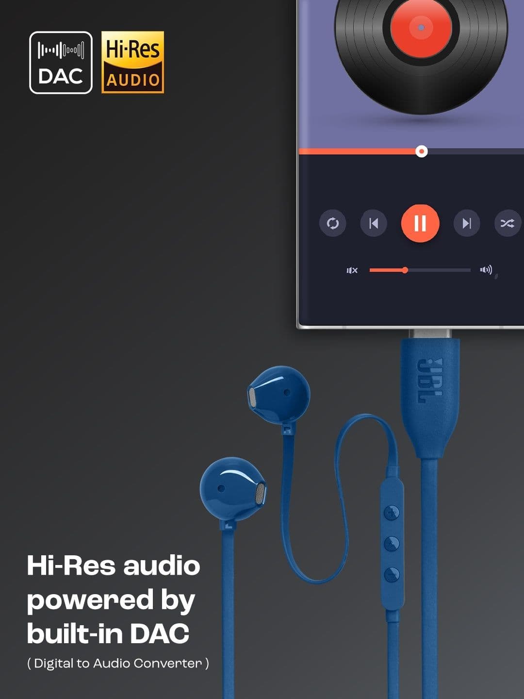 JBL Blue Tune 305C Wired Hi-Res Audio Digital to Analog Headphones