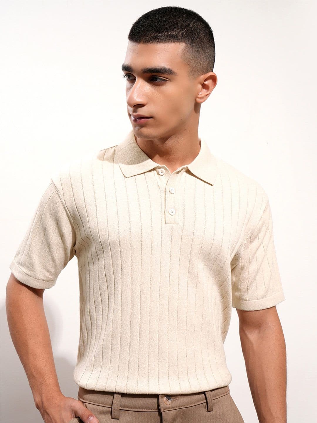 Highlander Men Relaxed Fit Striped Polo Collar Cotton T-shirt