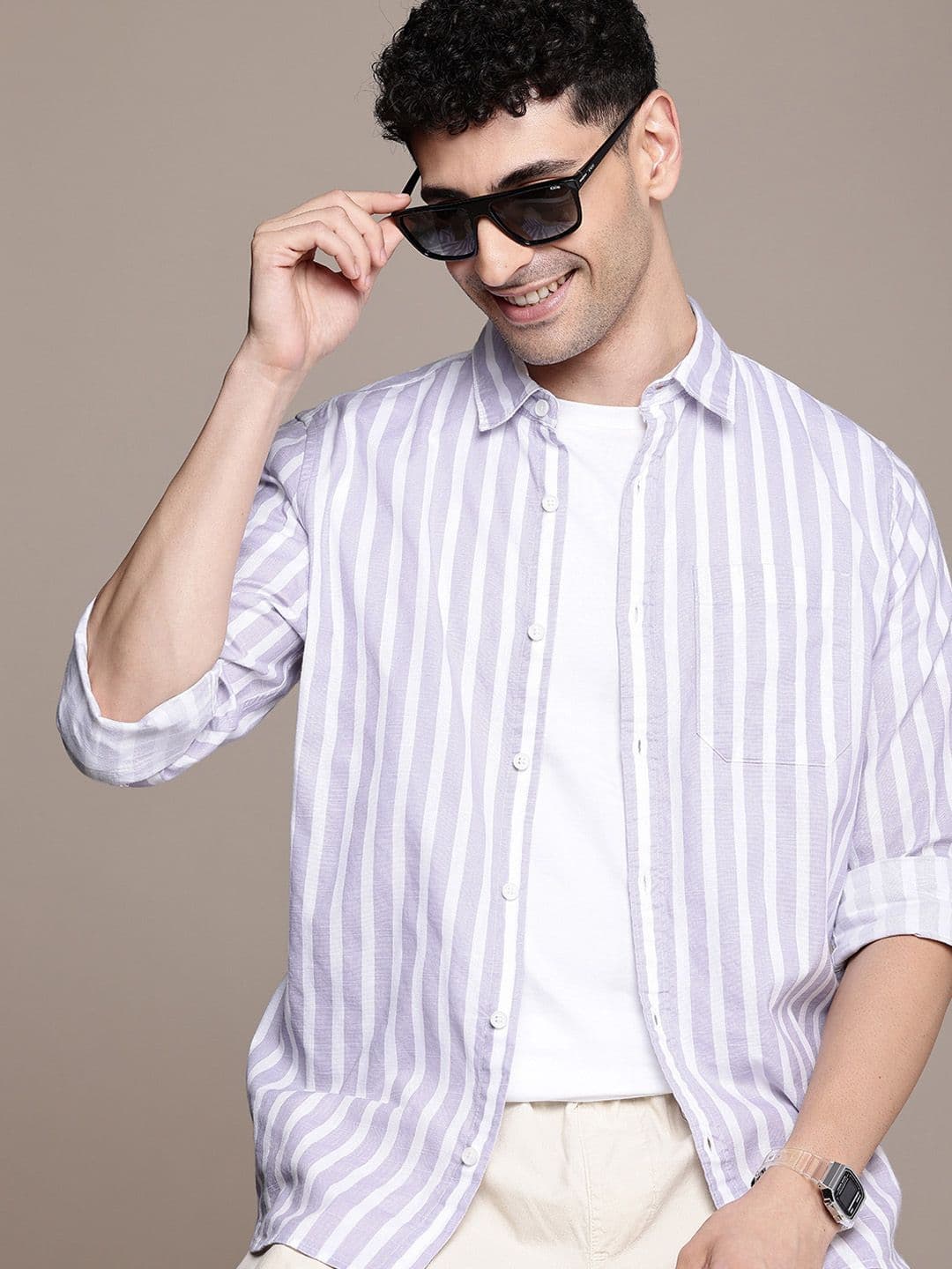 WROGN Vertical Stripes Cotton Casual Shirt