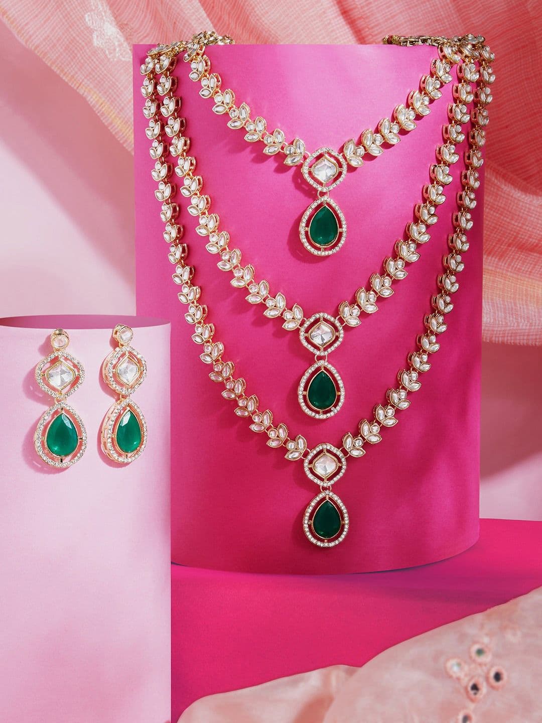 Zaveri Pearls Gold-Plated Austrian Diamond Stone Studded Layered Jewellery Set