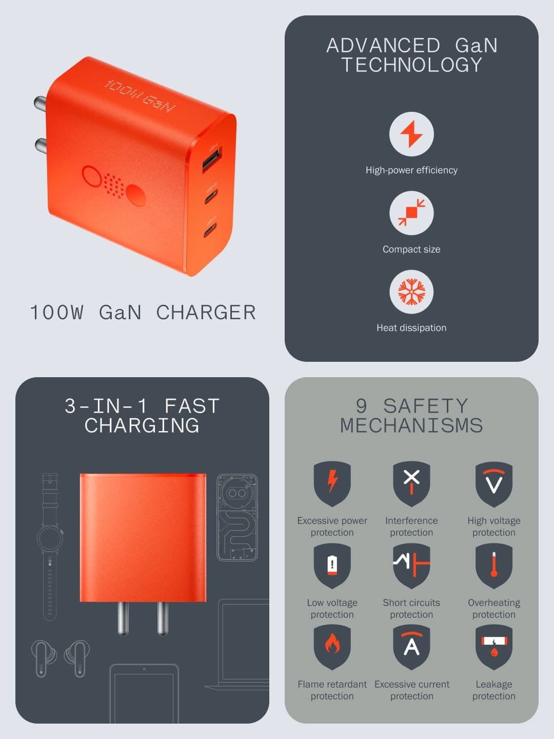 CMF by Nothing 100 W Power GaN 5 A3 Port Mobile Charger with Detachable Cable