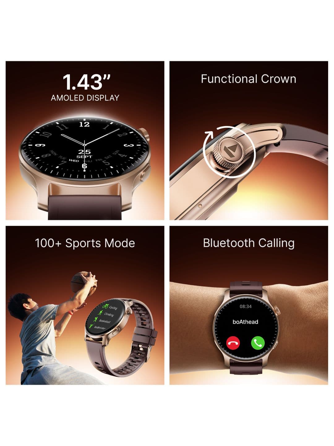 boAt Ultima Prime Smartwatch1.43\" AMOLED DisplayFitness NudgesWatch Face StudioSports Modes