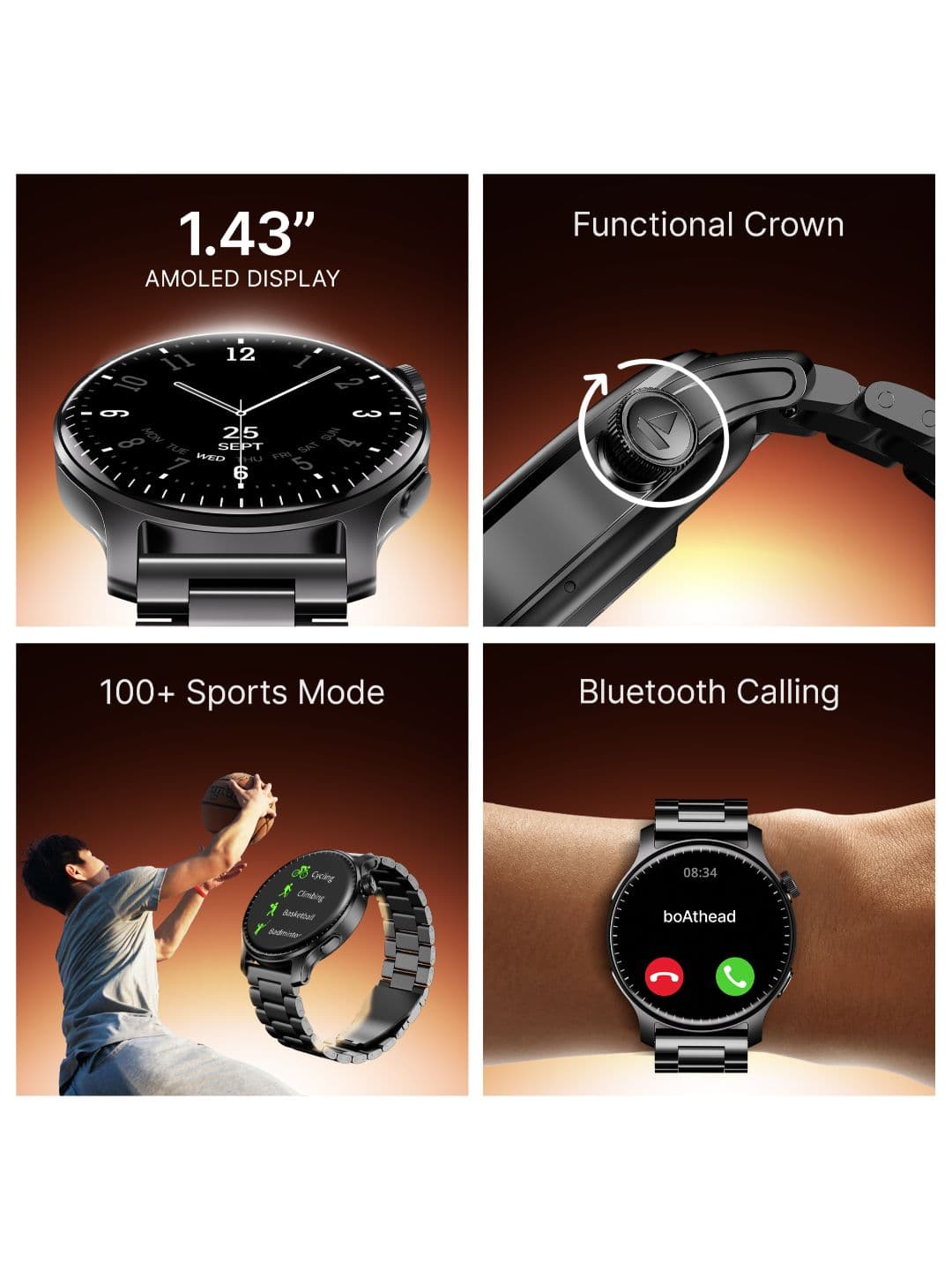 boAt Ultima Prime Smartwatch1.43\" AMOLED DisplayFitness NudgesWatch Face StudioSports Modes