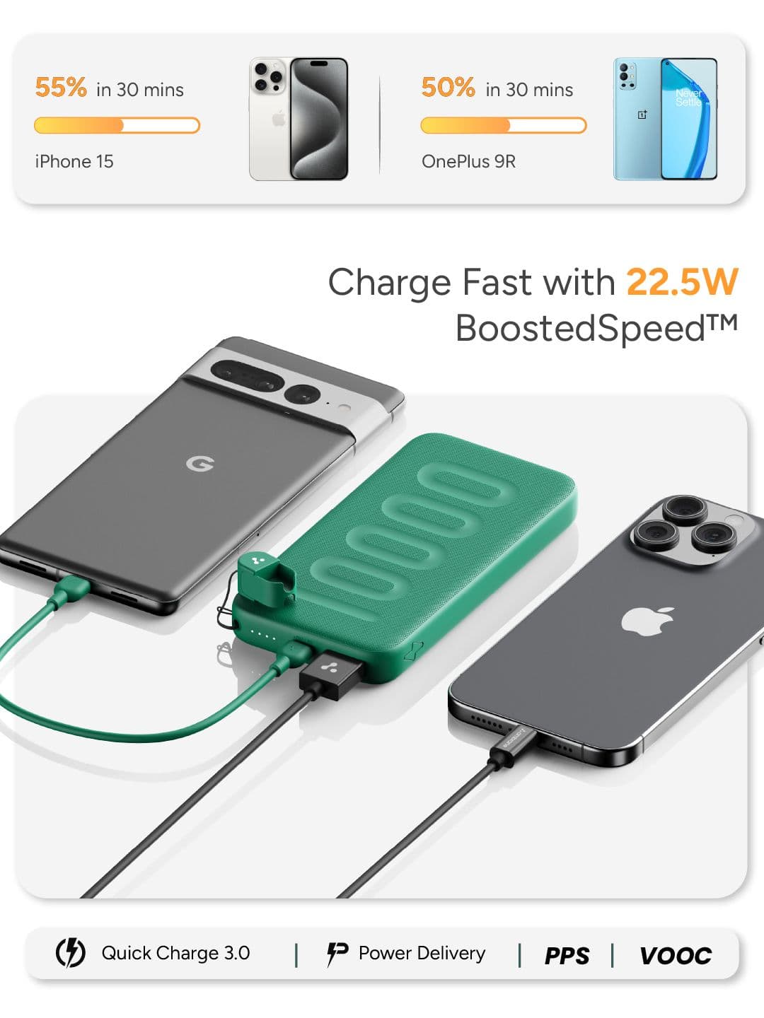 Ambrane Stylo N10 10000mAh Fast Charging Power Bank with in-Built Cable