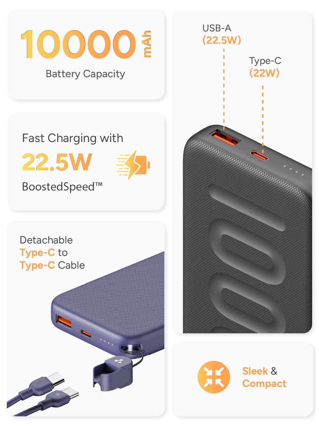 Ambrane StyloN10_Black 10000mAh Battery Capacity USB-C Power Bank