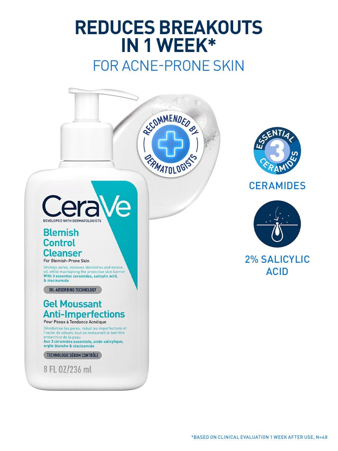 CeraVe Blemish Control Cleanser with 2% Salicylic Acid for Acne-Prone Skin - 236ml