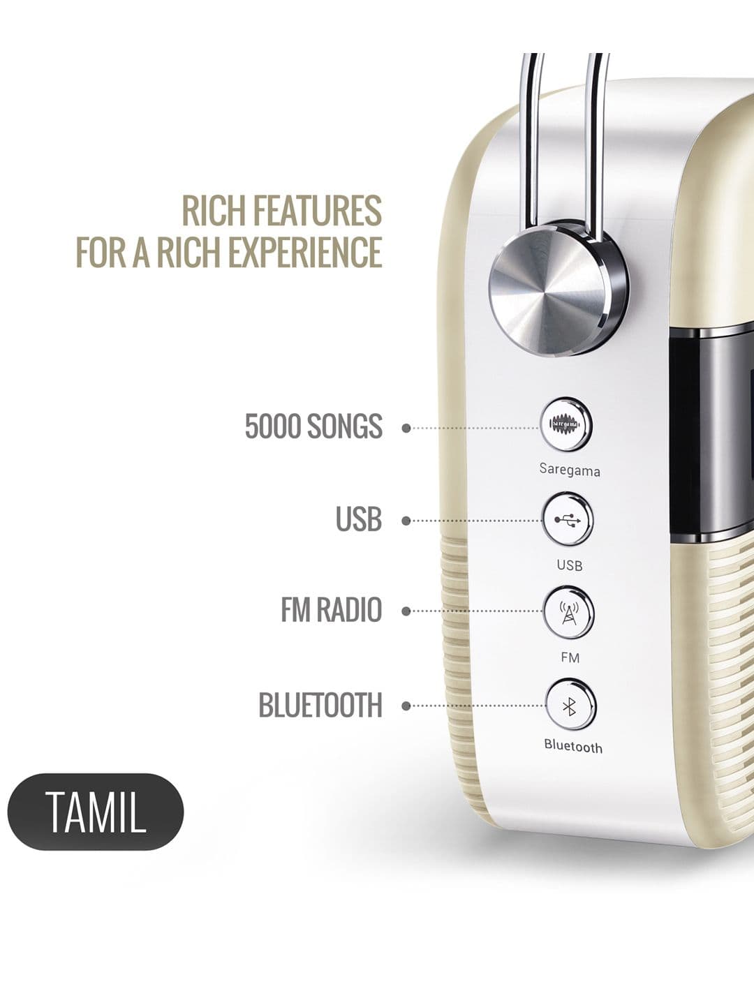 Saregama White Carvaan Tamil Portable Digital Music Player R47001