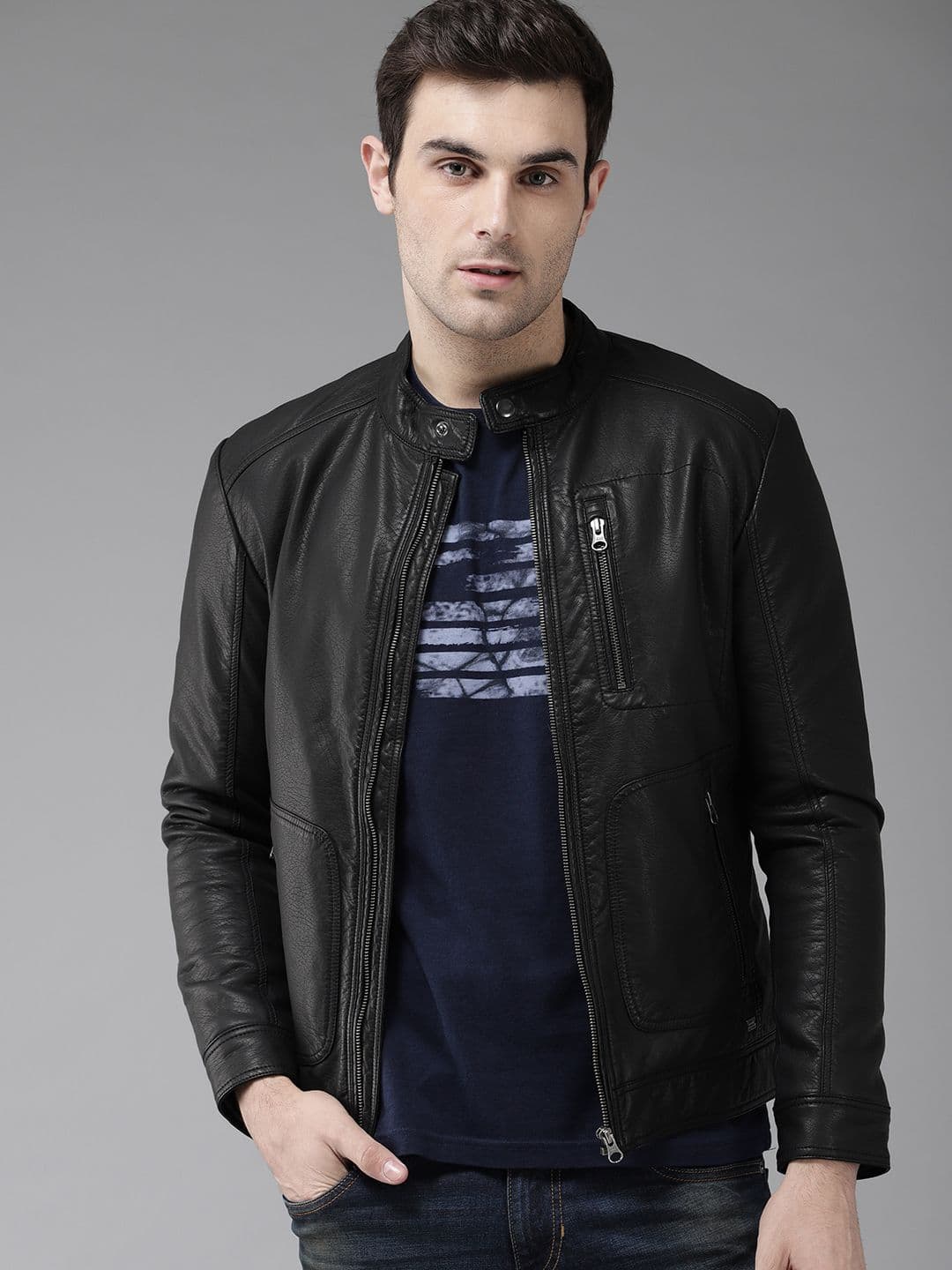 Buy Roadster Men Black Solid Biker Jacket - Jackets for Men 9564403 | Myntra