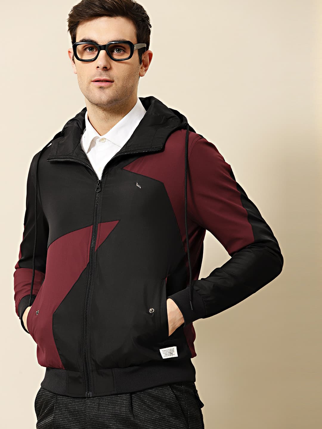 Mr Bowerbird Men Black Tailored Fit Colourblocked Bomber Jacket