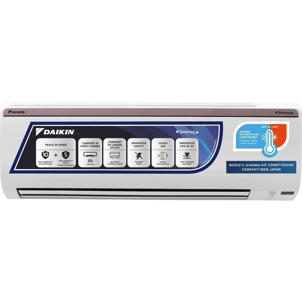 Daikin 1.5 Ton 3 Star FTHT50UV Inverter Split AC (3D Airflow, 100 percent Copper, Hepta Sense, PM2.5 Filter, White, 2023)