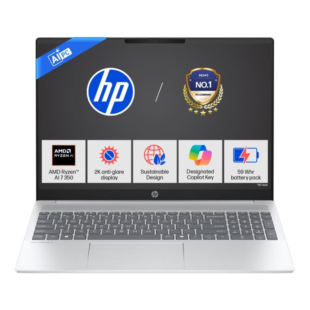 HP OmniBook 5 NGAI 16-AG1048AU Standard Laptop (AMD Ryzen 7 AI 7 350/16 GB/512 GB SSD/AMD Radeon 840M Graphics/Windows 11 Home/MSOffice + MISC PC Game...