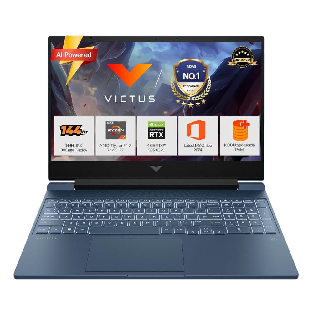 HP Victus 15 15-fb3125AX Gaming Laptop (AMD Ryzen 7 7445HS/16 GB/512 GB SSD/6 GB-NVIDIA GeForce RTX 3050/Windows 11 Home/MS Office Home 2024, 1 year M...