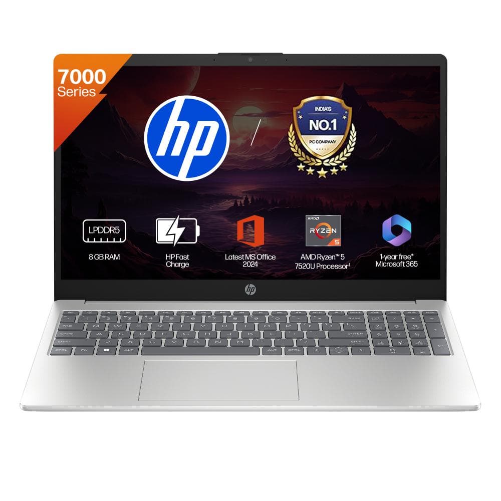 HP 15 15-FC0704AU Standard Laptop (AMD Ryzen 5 7520U/8 GB/512 GB SSD/AMD Radeon Graphics/Windows 11 Home/MS Office Home 2024/Full HD), 40.9 cm - 16.1 ...