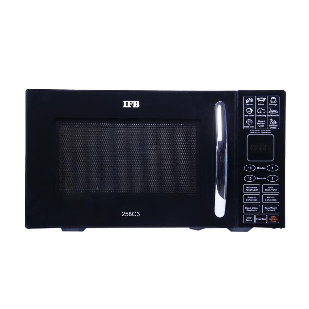 IFB 25BC3 25 Litres Convection Microwave Oven, 101 Auto Cook Menus, Child Lock, Black