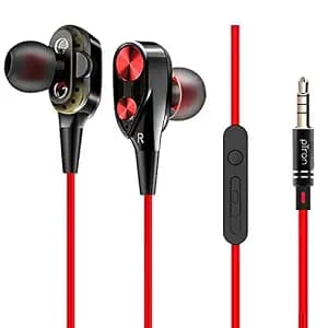 pTron Boom Evo 4D in-Ear Dual Driver Wired Headphones with Mic - (Black & Red) In-Ear