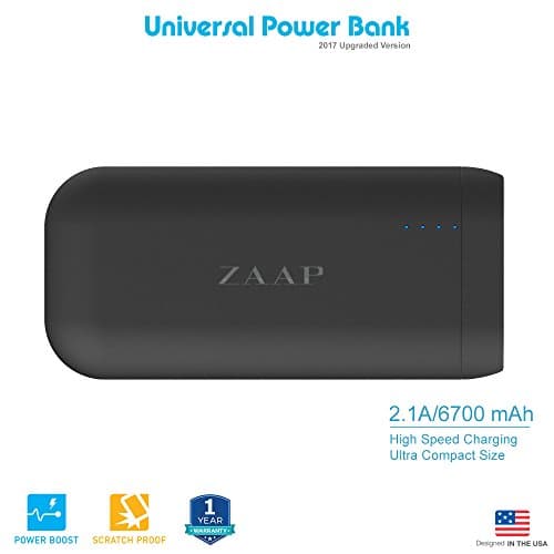 ZAAP 6700mAh Ultra Compact Panasonic Cells Fast Charging 2.1A CES Universal Compatibility Premium Design Smart Features Power Bank
