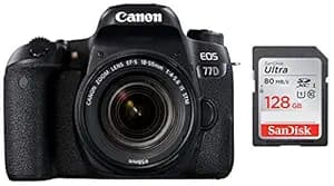 Canon EOS 77D 24.2MP Digital SLR Camera + EF-S 18-55 mm 4-5.6 is STM Lens/Camera Case + SanDisk 128GB Ultra SDXC UHS-I Memory Card - 100MB/s, C10, U1,