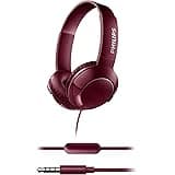 Philips Bass+ SHL3075 Closed-Back Headphones with Mic (Red)