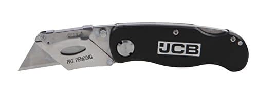 JCB Tools Lockable Knife, Aluminium Body Lockback Utility Knife with 3 Blades, 22025244