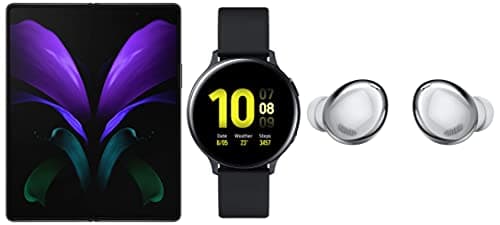 Samsung Fold2, Black with Samsung Galaxy Ear Buds Pro, Silver and Samsung Galaxy Aluminium Dial, Silicon Straps Watch Active 2 (Bluetooth, 44 mm), Mys