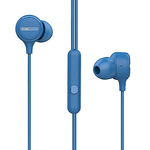 (Renewed) boAt Bassheads 103 Wired Earphones with Super Extra Bass and Tangle Free Cable, Ergonomic Design & Integrated Controls with in-Line Mic (Blue)