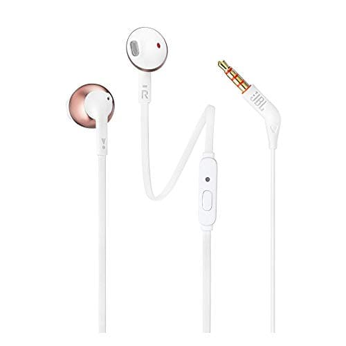 (Renewed) JBL Tune 205 Pure Bass Metal Earbud Headphones with Mic (Rose Gold)