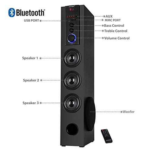 Vemax Venue Bluetooth 5.25 inch Woofer 28000W PMPO Multimedia Tower Speaker with USB, AUX, FM, MMC (72 cm Height)