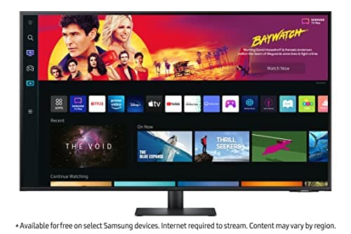Samsung 43-inch(107.99cm) M7 4K UHD Smart Monitor, Type-C, Smart TV apps, 1 Billion Color, Samsung TV Plus, Apple Airplay, Samsung Dex, Office 365, BT, IOT, Speakers, Remote (LS43BM700UW, Black)