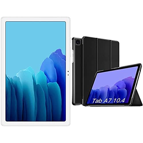 Samsung Galaxy Tab A7 26.31 cm (10.4 inch), Slim Metal Body, Quad Speakers with Dolby Atmos, RAM 3 GB, ROM 32 GB Expandable, Wi-Fi-only, Silver + Cove