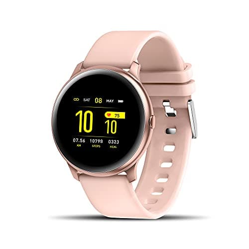 GIONEE STYLFIT GSW7 Smartwatch with SPO2 Monitoring, Heart Rate Sensor, Full Touch Control, Remote Camera & IP67 Water Resistant (Mimi Pink), Regu