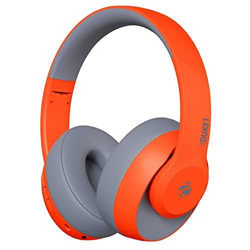 (Renewed) ZEBRONICS Zeb-DUKE1 Wireless Bluetooth 5.0 Over The Ear Headphone with Voice Assistant, AUX Port, Call Function, 34Hrs* Battery Backup, Dual Pairing, Media & Volume Control. (Orange with Grey)