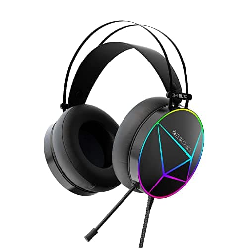 (Renewed) ZEBRONICS Zeb-Blitz USB Gaming Headphone with Dolby Atmos, RGB LED, Windows Software, Simulated 7.1 Surround Sound, 2.4 Meter Braided Cable, Flexible mic, Padded Headband and Ear Cushions(Black)