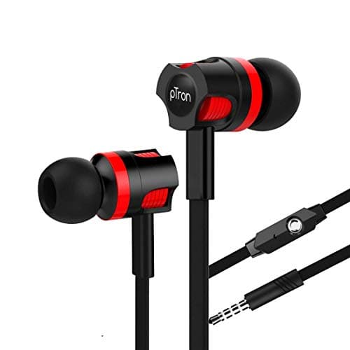 pTron HBE5 Raptor in-Ear Stereo Sound Wired Headphones with Mic, 10mm Powerful Drivers, Passive Noise Canceling Earphones with in-line Remote Control
