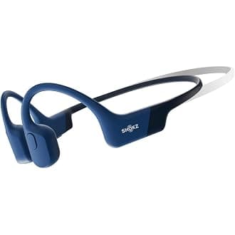 SHOKZ OpenRun Mini Bone Conduction Open-Ear Bluetooth Headphones, Blue | Bundle with Sweat Headband;Open ear comfort; Lightwe