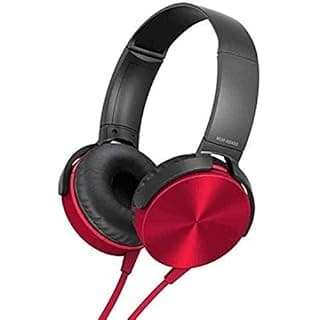 RSFuture MDR-XB450 Wired Extra Bass On-Ear Headphones with Tangle Free Cable, 3.5mm Jack, Headset with Mic for Phone Calls (RED)
