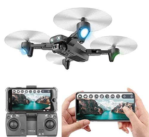 SUPER TOY Pioneer Foldable Remote Control Drone with Dual Camera HD Wide Angle Lens Optical Flow Positioning with 1200Mah Battery WiFi FPV Pioneer 4-Axis Dual Camera with Dual Flash Lights