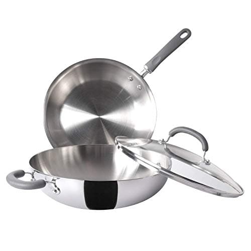 Meyer Trivantage Stainless Steel 28cm Frypan and 30cm Kadai (Silver) - 3 Piece Cookware Set