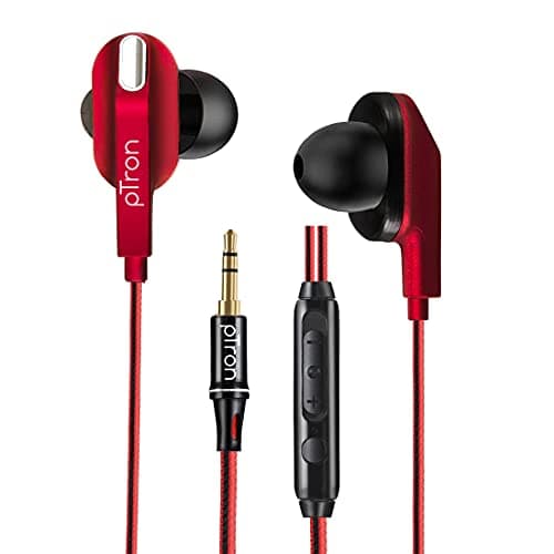 pTron Boom Lite in Ear Wired Earphones with Stereo Sound, Dual Drivers, Ergonomic & Secure-fit, 1.2M Tangle-Free Braided Cable, Gold-Plated 3.5mm