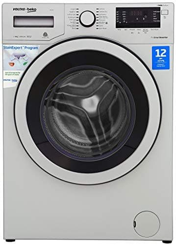Voltas Beko 8 Kg Inverter Fully-Automatic Front Loading Washing Machine, Inbuilt Heater, 26 Stain Remover (WFL80S, Silver)