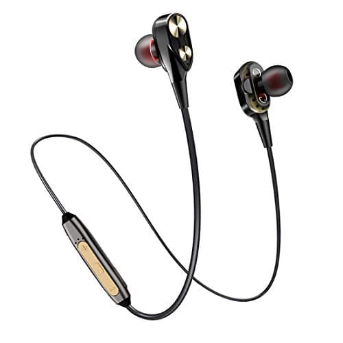 pTron BT Boom Dual Driver in-Ear Wireless Bluetooth Headphones with Mic - (Black and Gold)