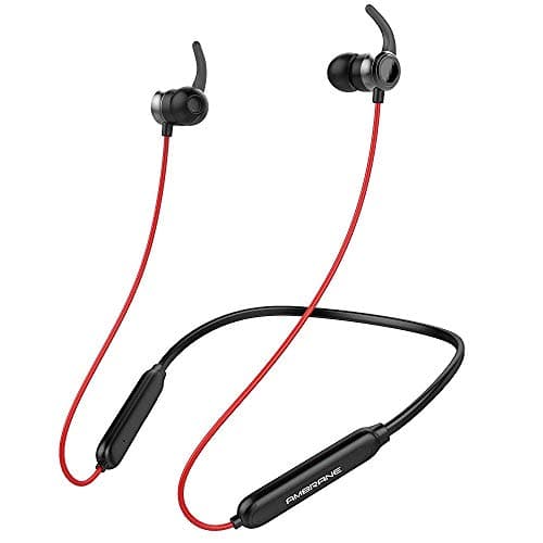 (Renewed) Ambrane Bluetooth Wireless Earphones with High Bass Stereo Sound, 10 Hours Playtime, Water Splash Proof, inbuilt Mic (ANB-33, Black & Re